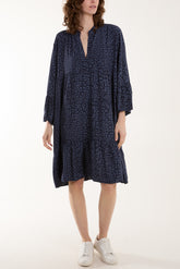 Leopard Print Long Sleeve Tiered Mini Dr