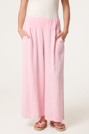 Linen Blend Wide Leg Waistband Trousers