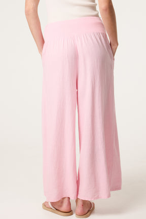 Linen Blend Wide Leg Waistband Trousers