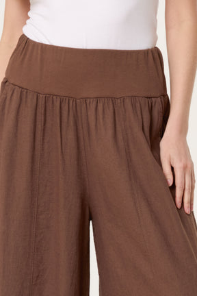 Linen Blend Wide Leg Waistband Trousers
