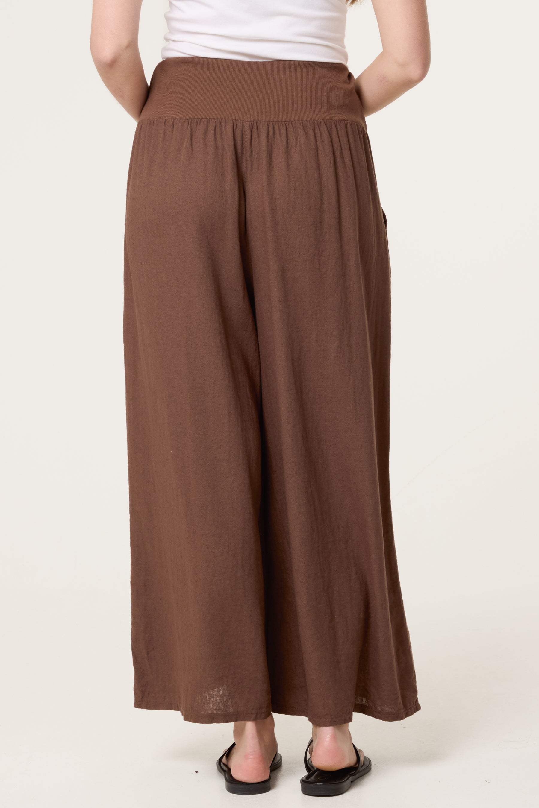 Linen Blend Wide Leg Waistband Trousers