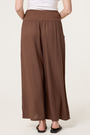 Linen Blend Wide Leg Waistband Trousers
