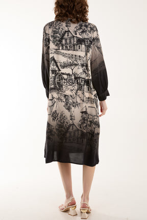 Ombre Landscape Print Midi Dress