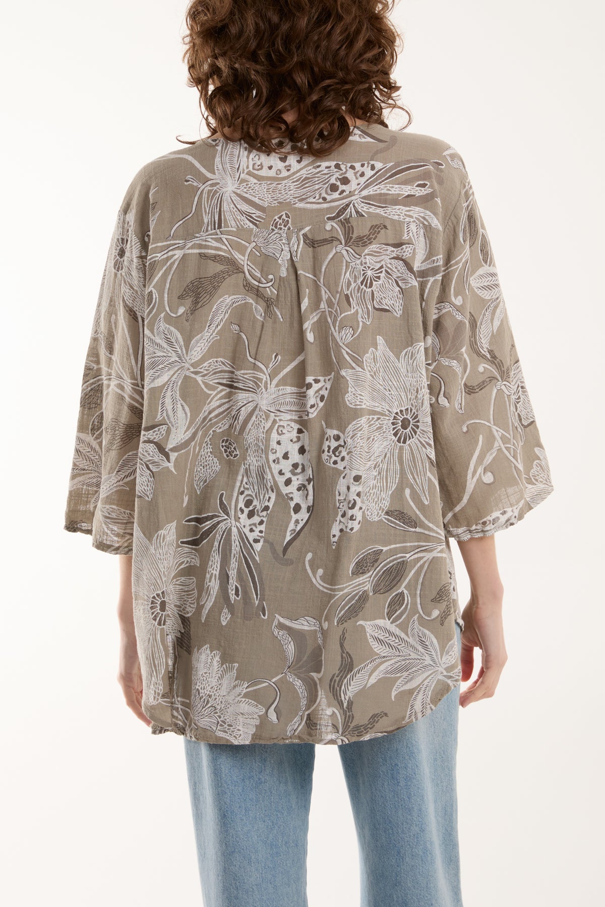 Cotton Botanical Flower Button Up Top