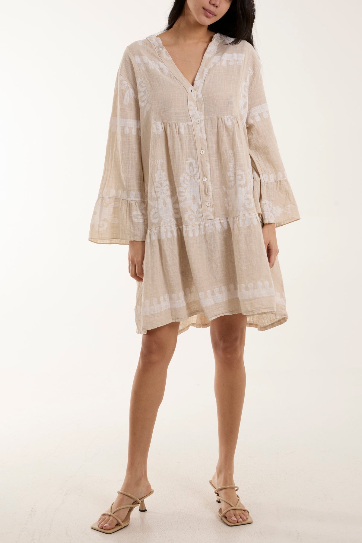 Printed Cotton Tiered Mini Dress