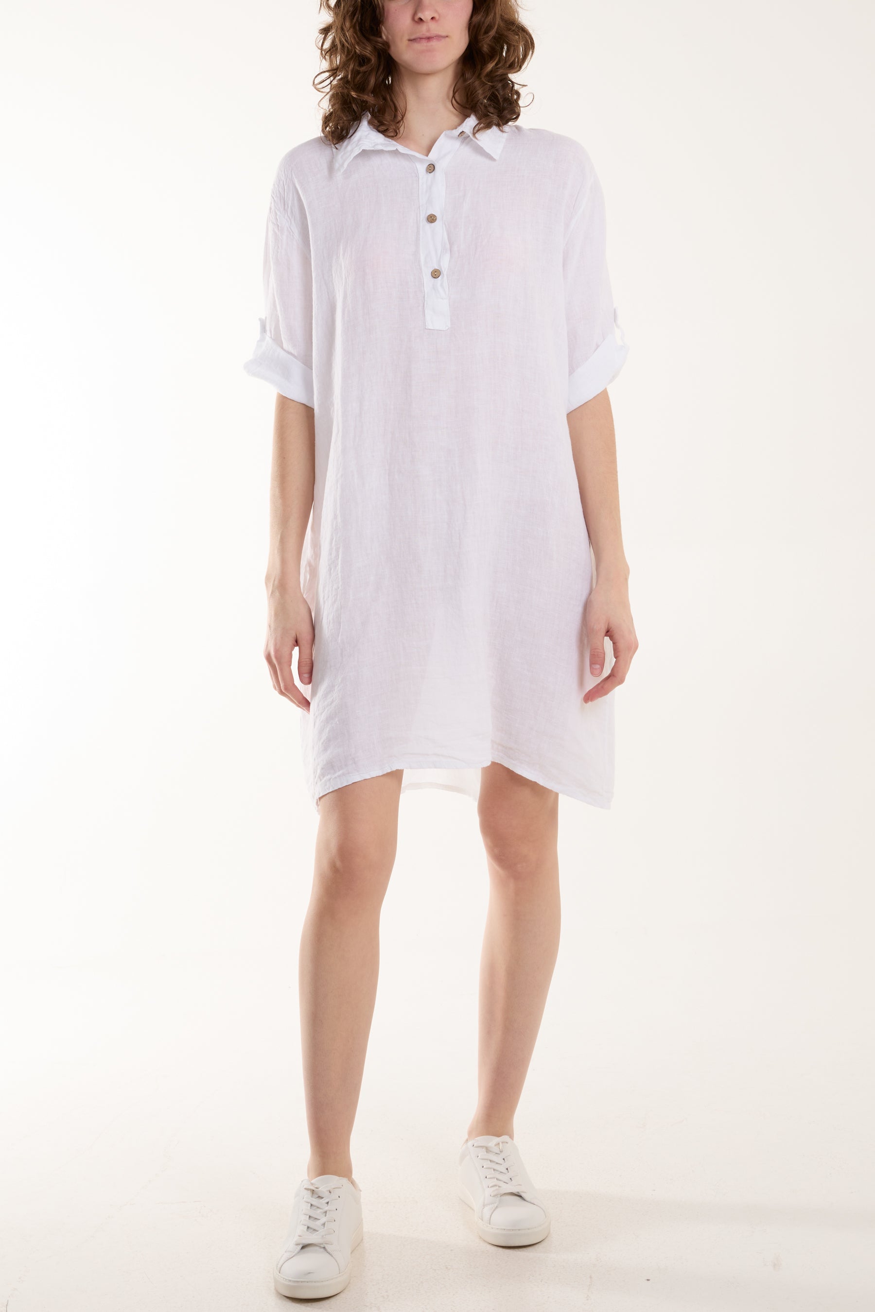 Linen Pocket Shirt Mini Dress
