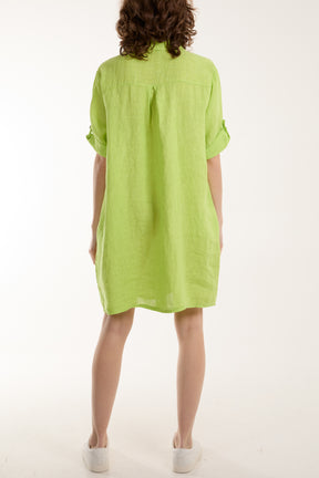 Linen Pocket Shirt Mini Dress