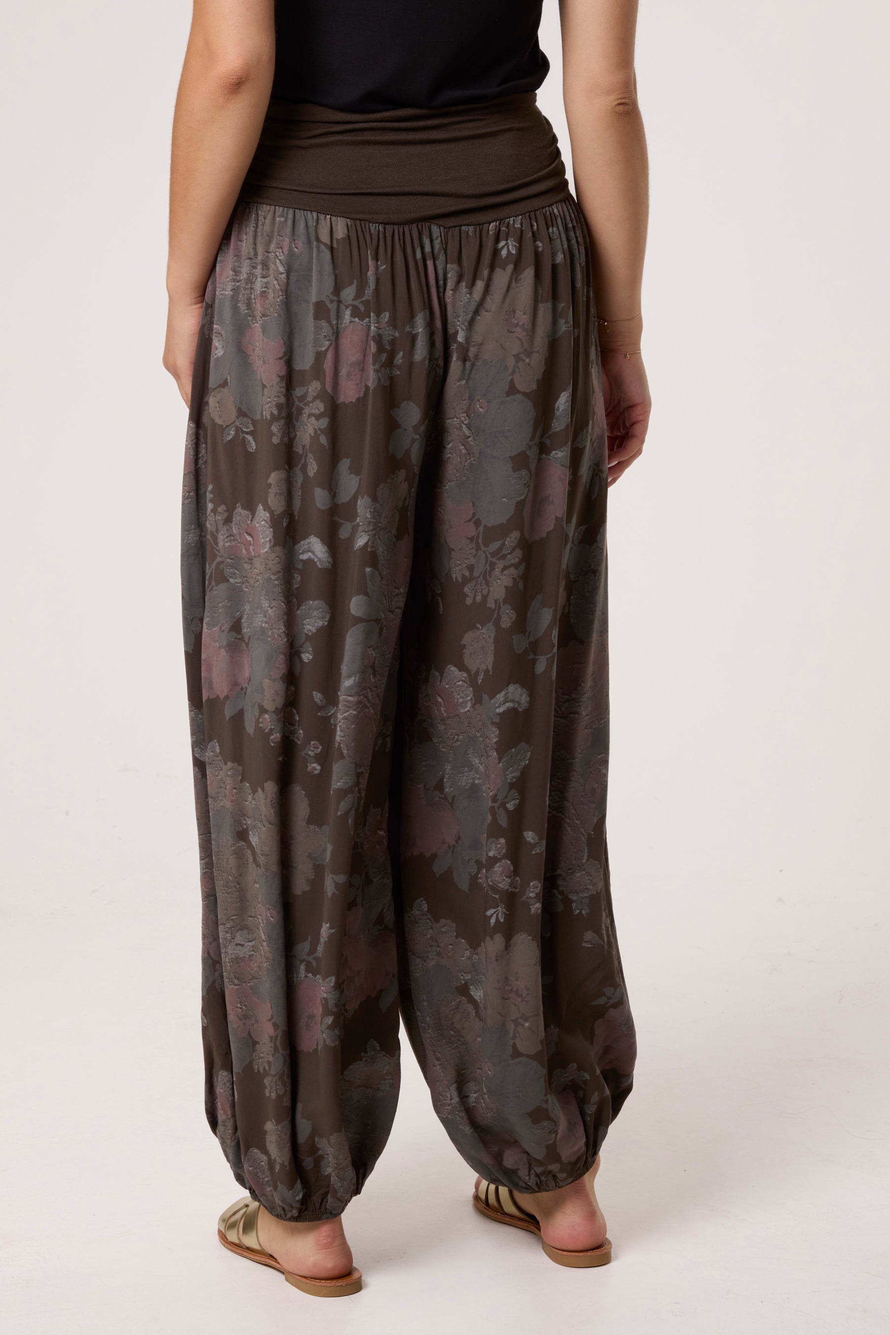 Roses Contrast Waist Harem Trousers