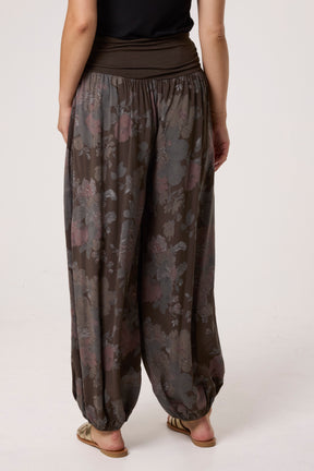Roses Contrast Waist Harem Trousers