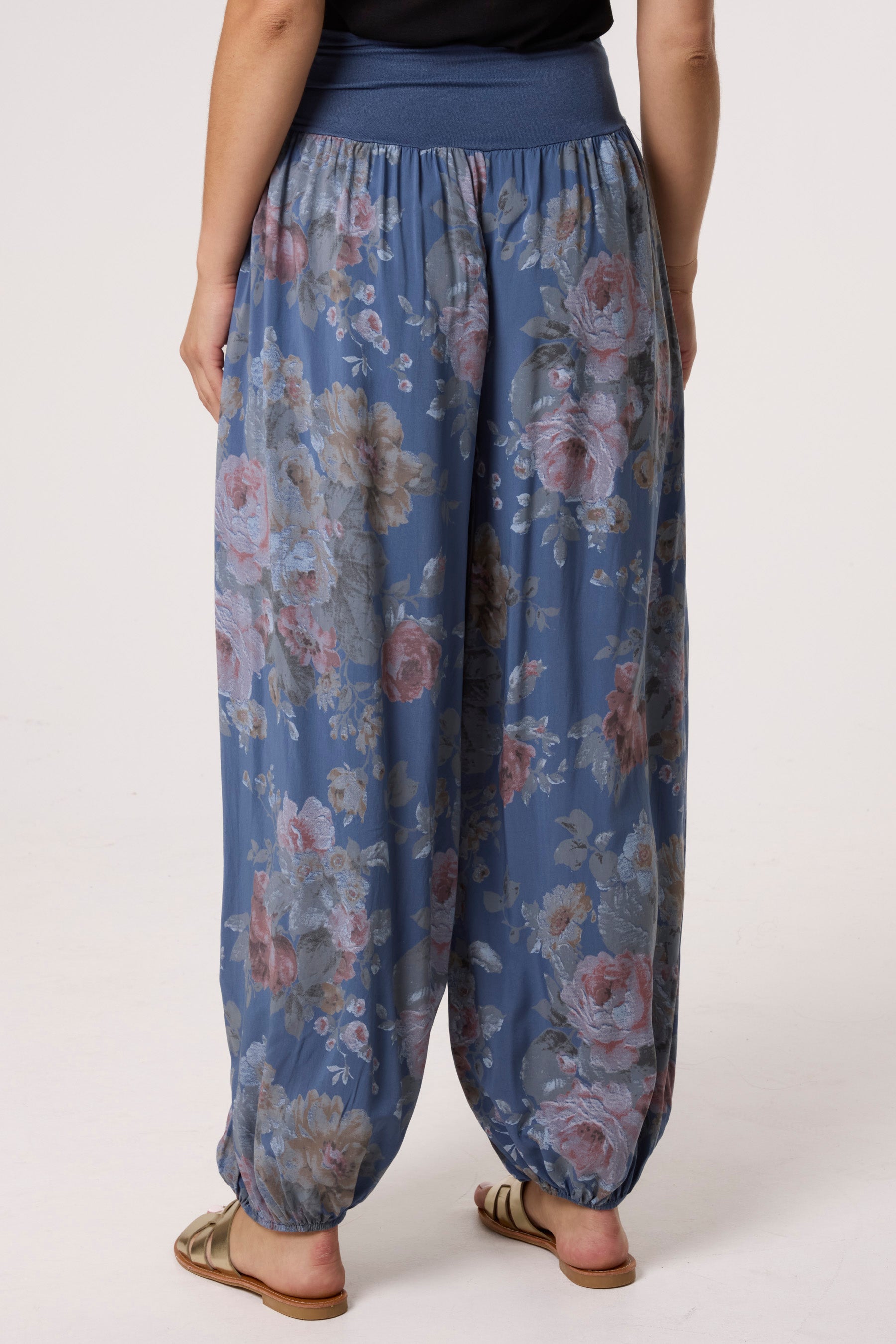 Roses Contrast Waist Harem Trousers