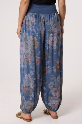 Roses Contrast Waist Harem Trousers