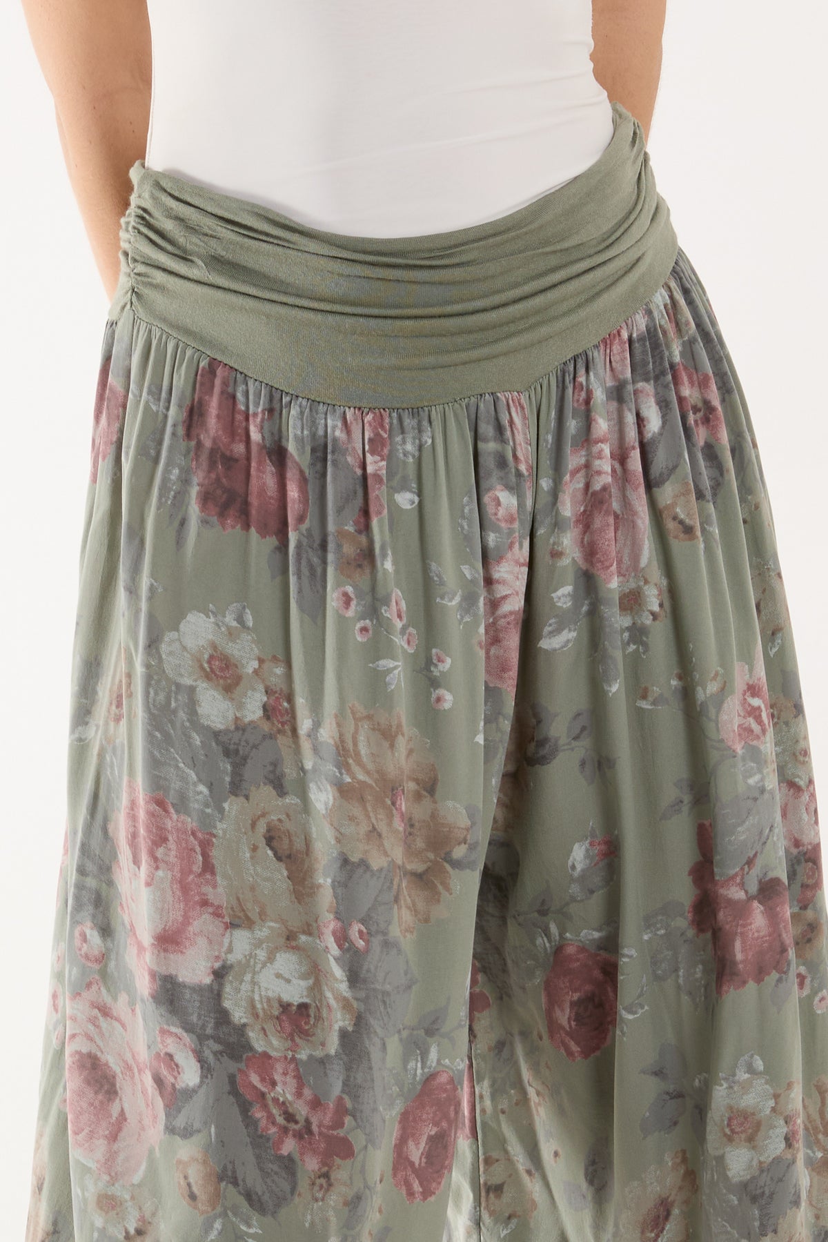 Roses Contrast Waist Harem Trousers
