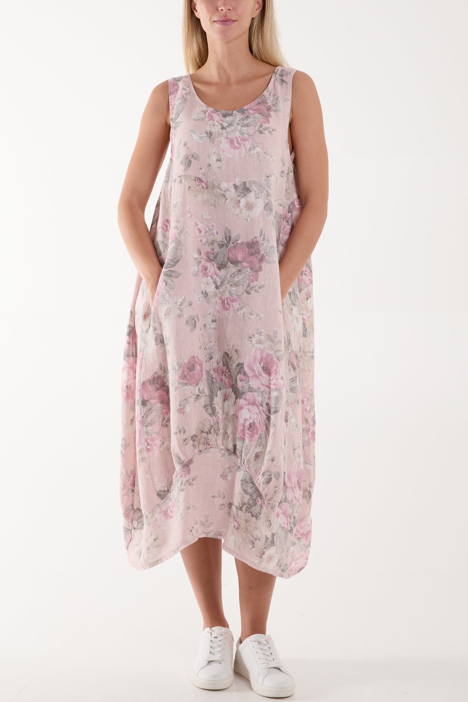 Flower Bouquet Sleeveless Linen Dress