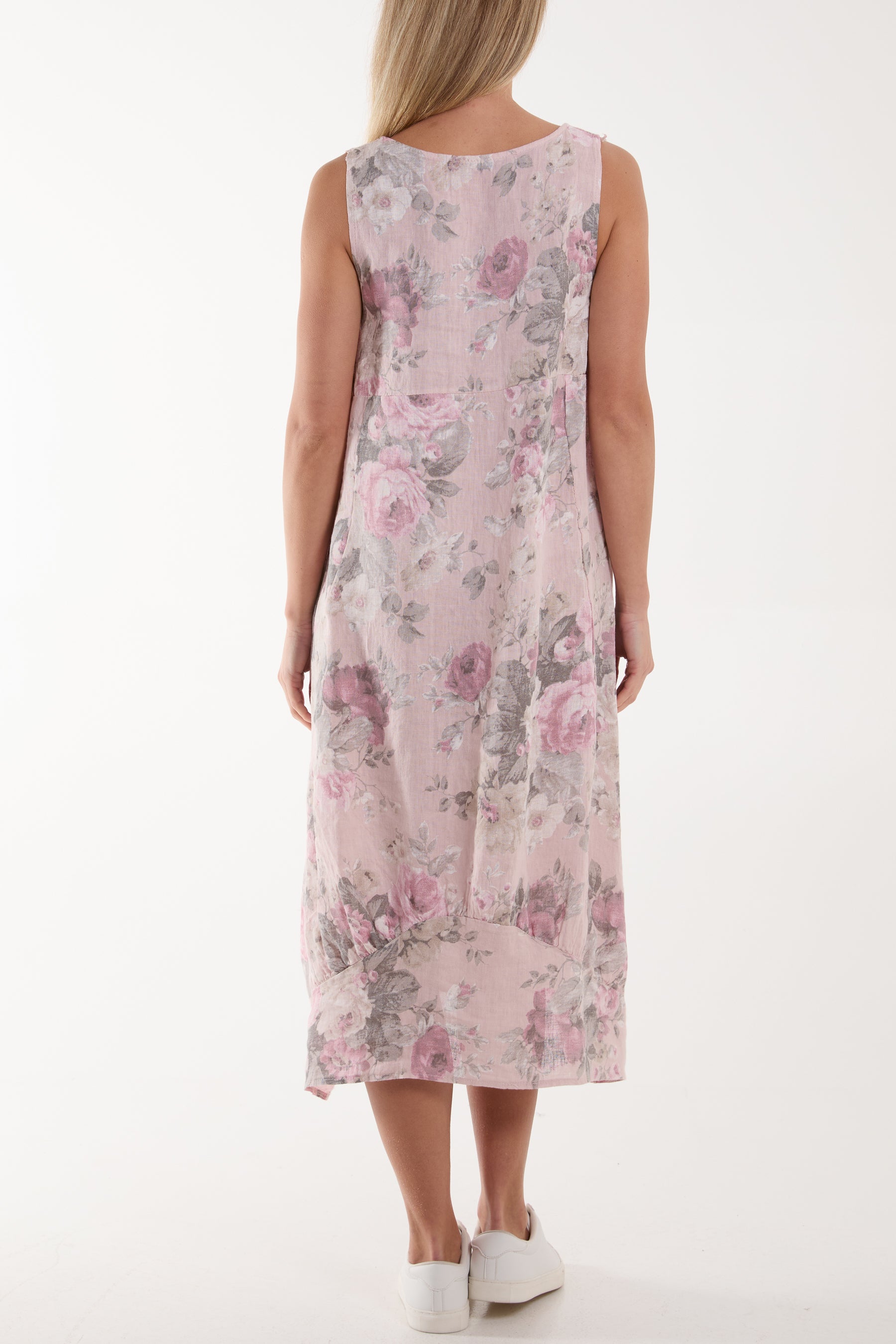 Flower Bouquet Sleeveless Linen Dress