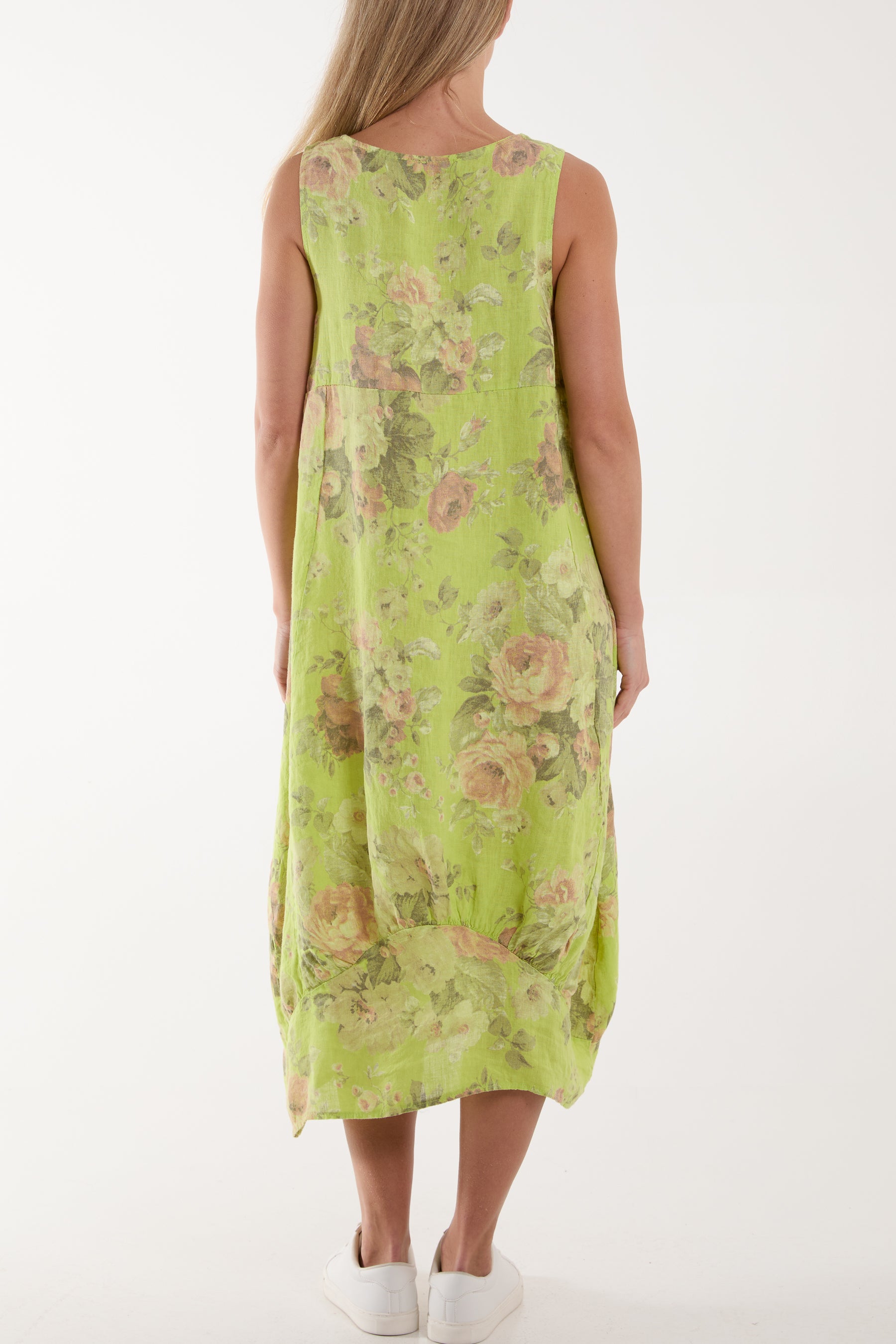 Flower Bouquet Sleeveless Linen Dress