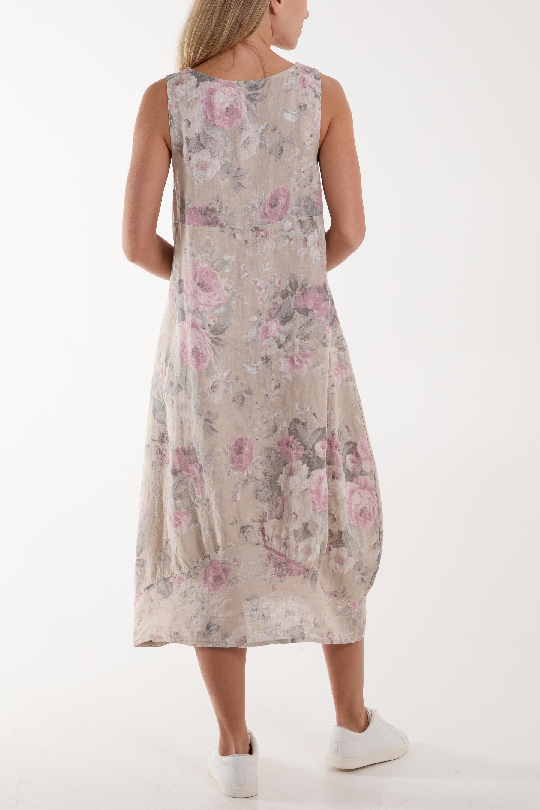 Flower Bouquet Sleeveless Linen Dress