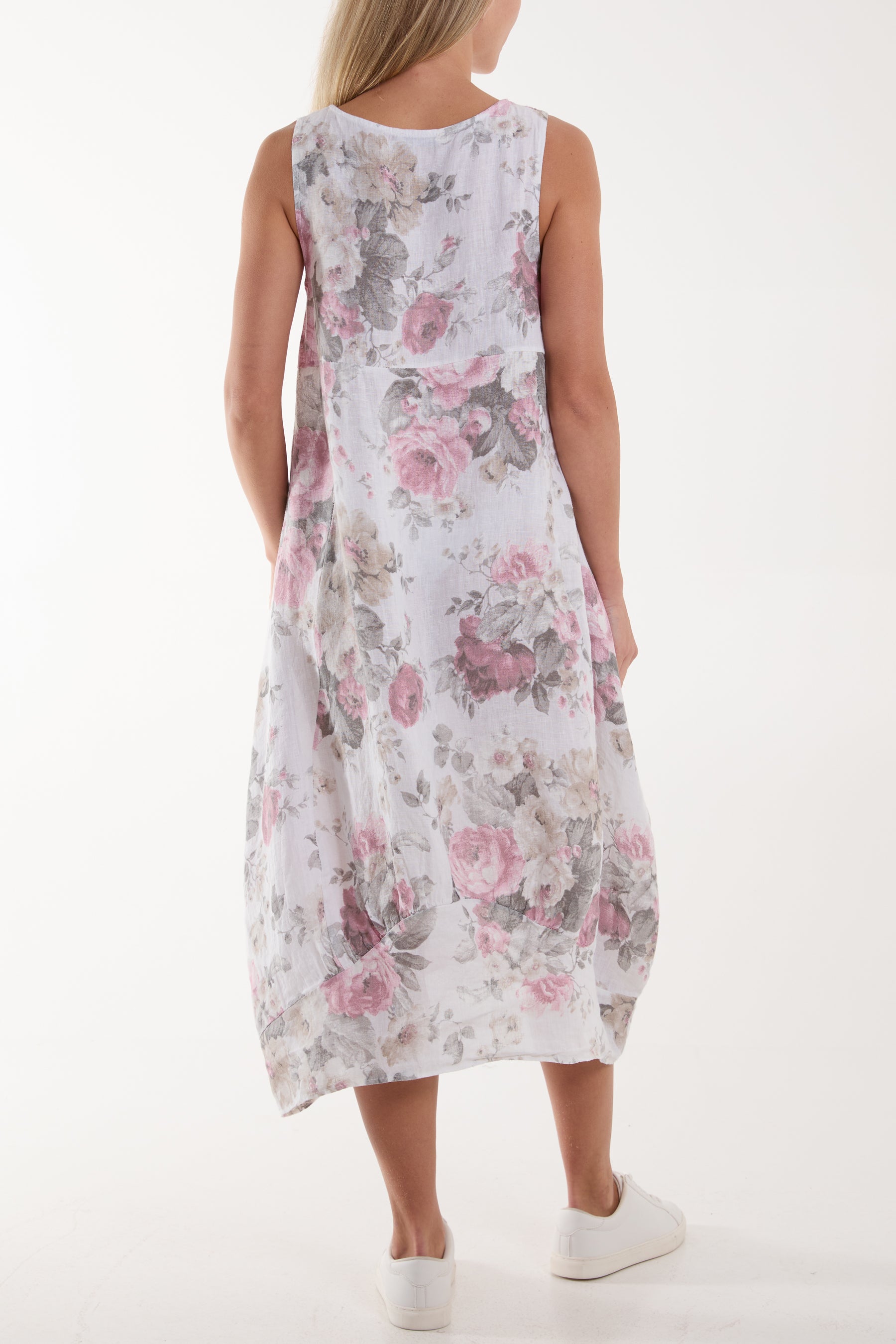 Flower Bouquet Sleeveless Linen Dress