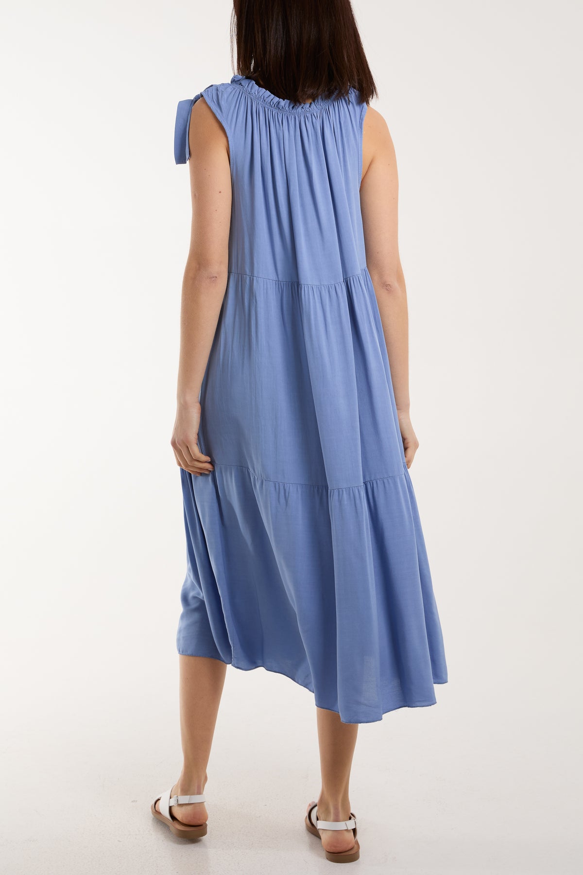 Bow Neck Halter Tiered Midi Dress