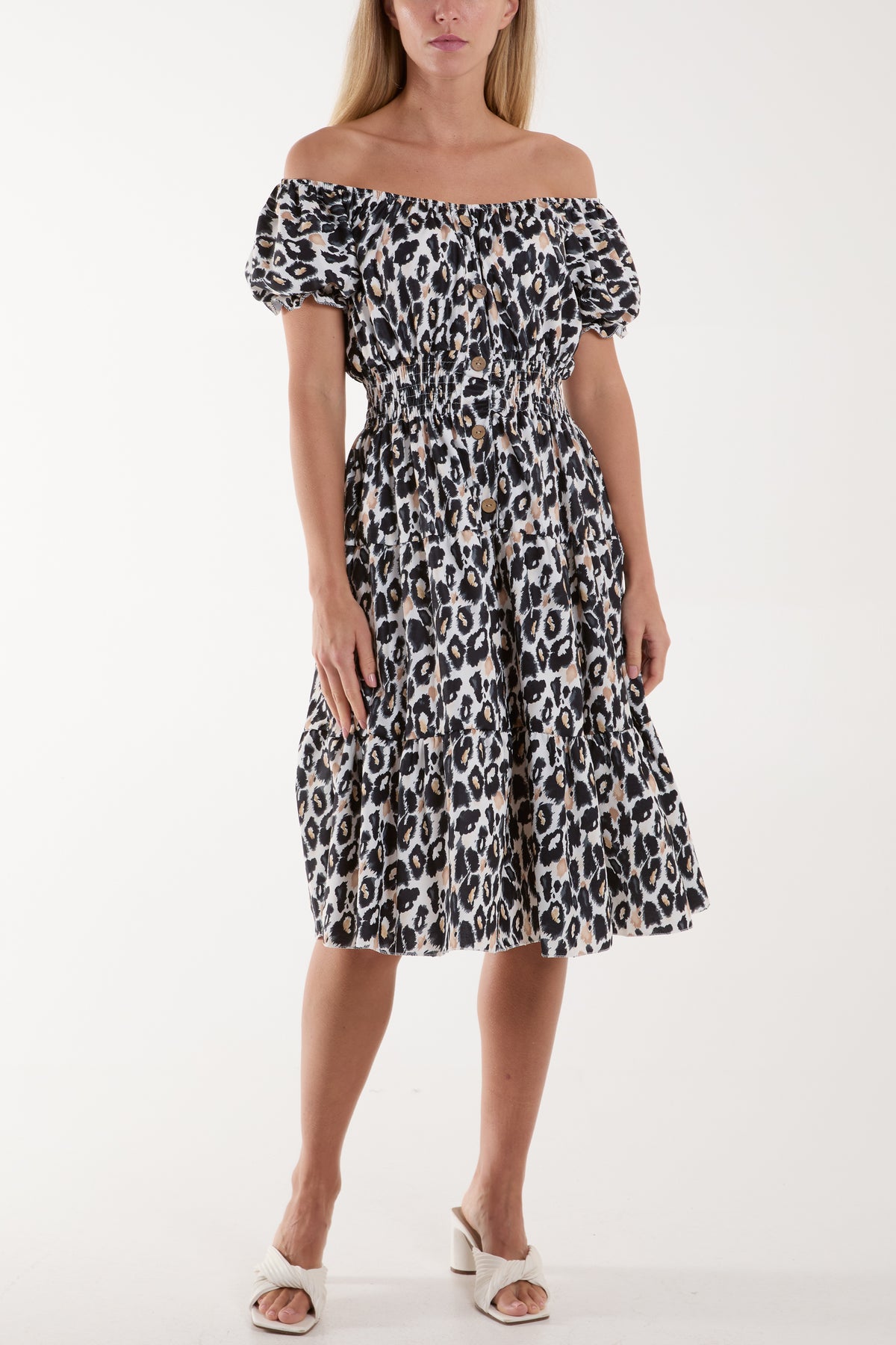 Leopard Print Bardot Midi Dress