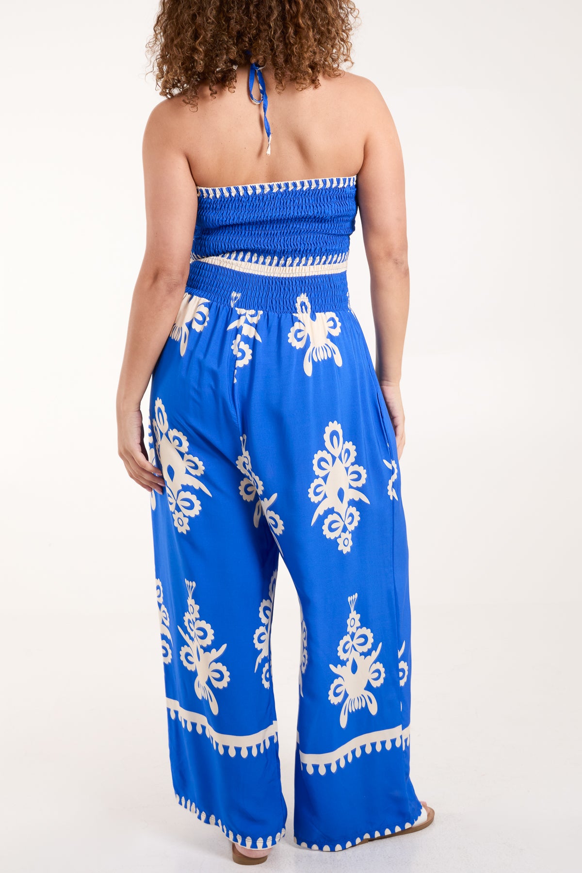 Shirred Bodice Bandeau Printed Jumpsuit