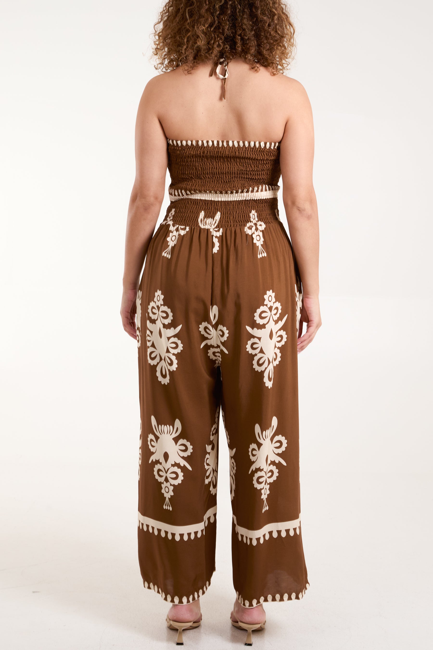 Shirred Bodice Bandeau Printed Jumpsuit