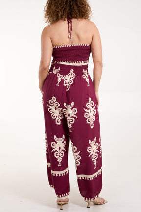 Shirred Bodice Bandeau Printed Jumpsuit