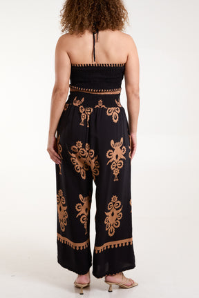 Shirred Bodice Bandeau Printed Jumpsuit