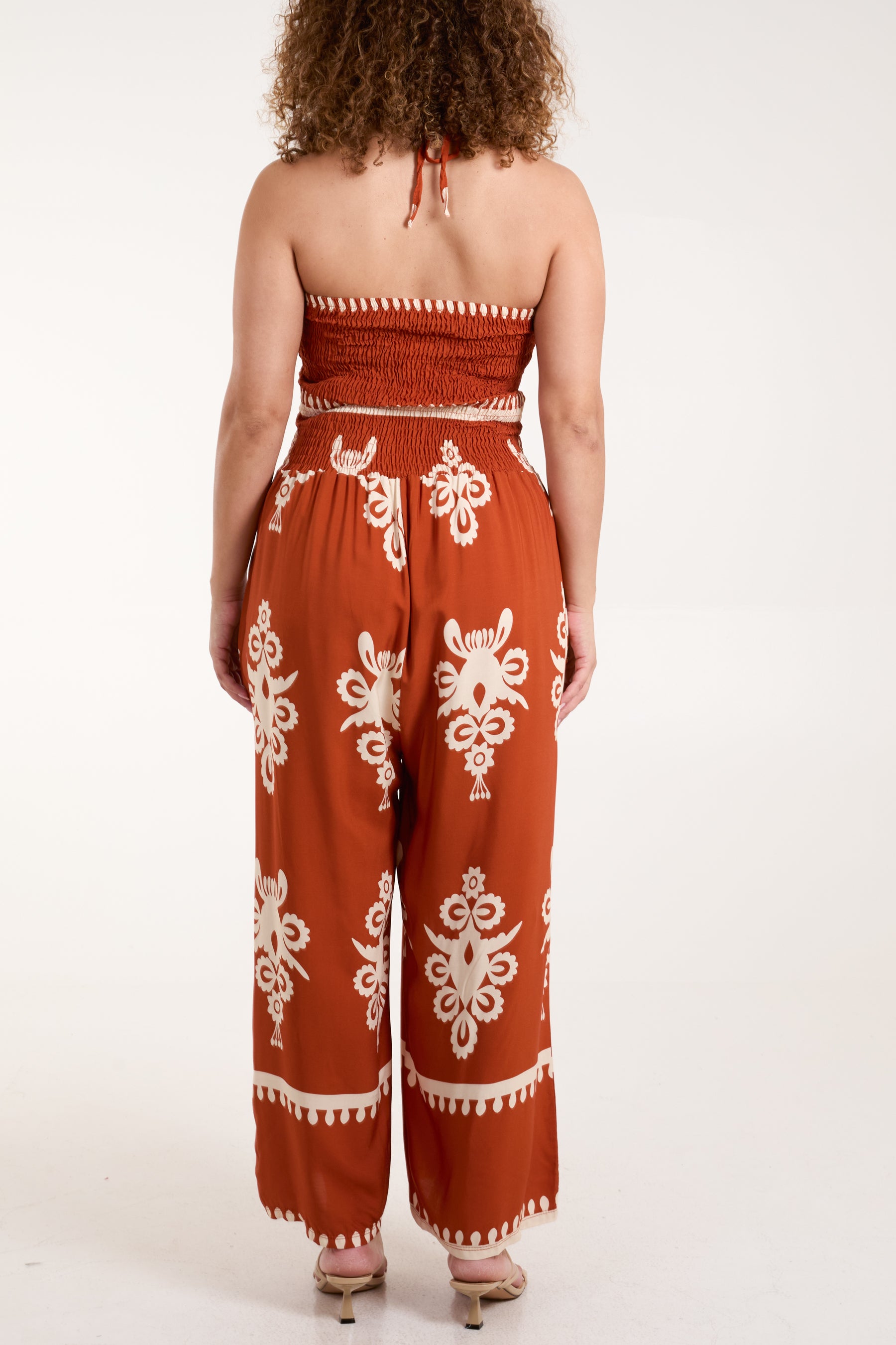 Shirred Bodice Bandeau Printed Jumpsuit