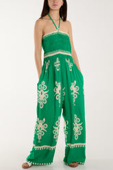 Shirred Bodice Bandeau Printed Jumpsuit