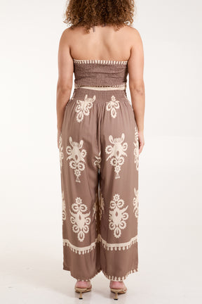 Shirred Bodice Bandeau Printed Jumpsuit