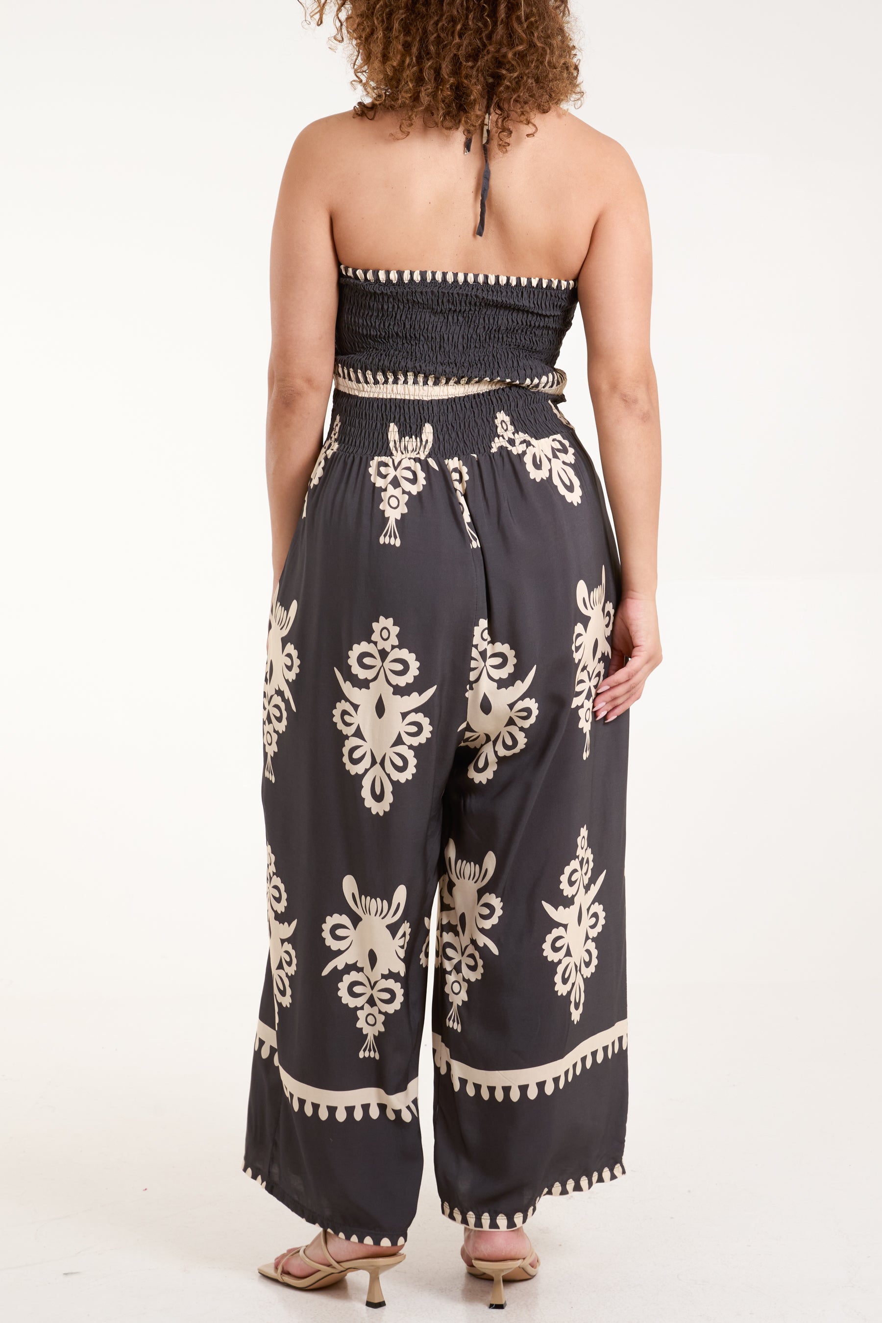 Shirred Bodice Bandeau Printed Jumpsuit