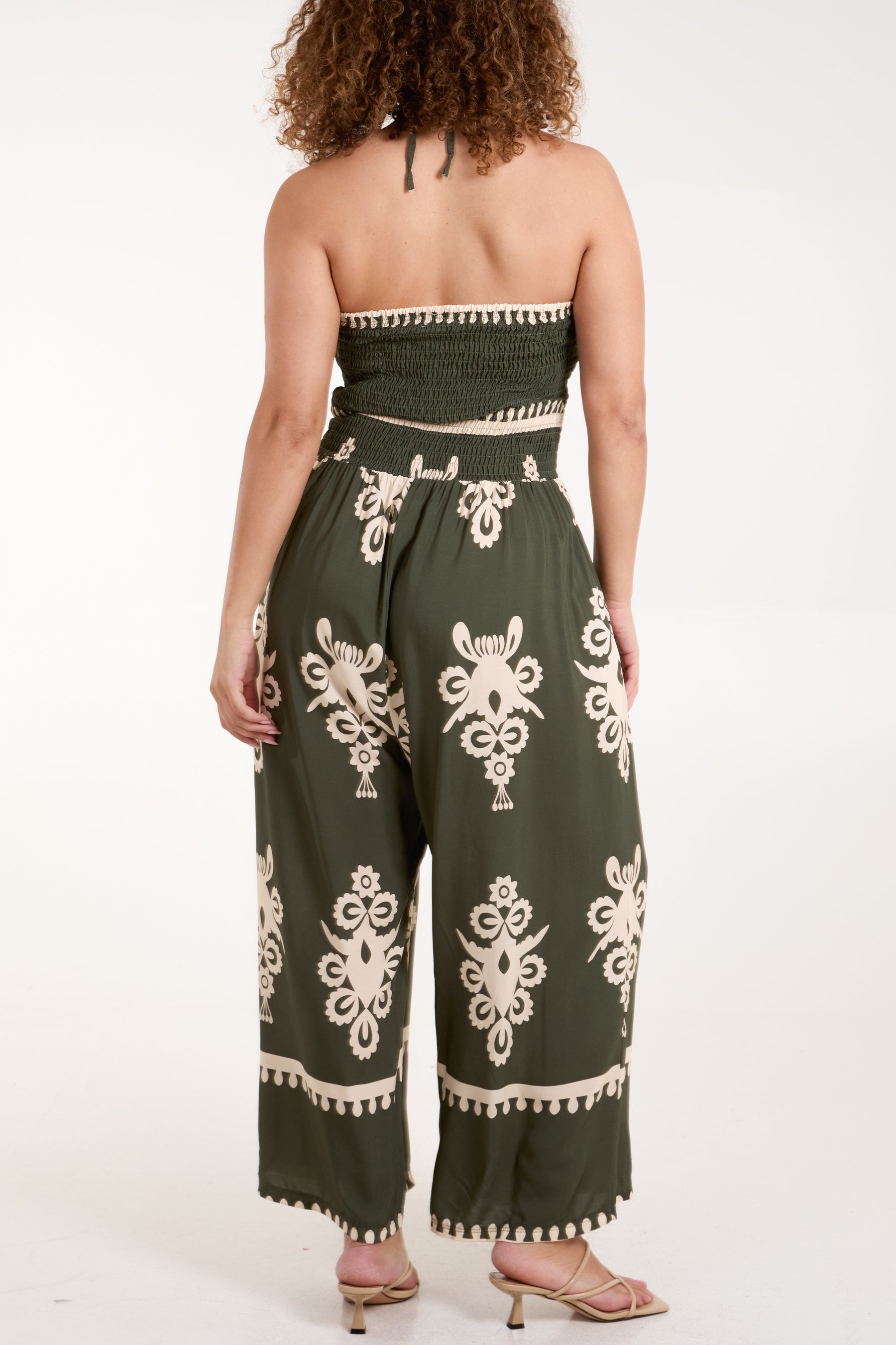 Shirred Bodice Bandeau Printed Jumpsuit