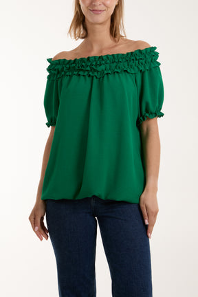 Ruffle Bardot Bubble Hem Top