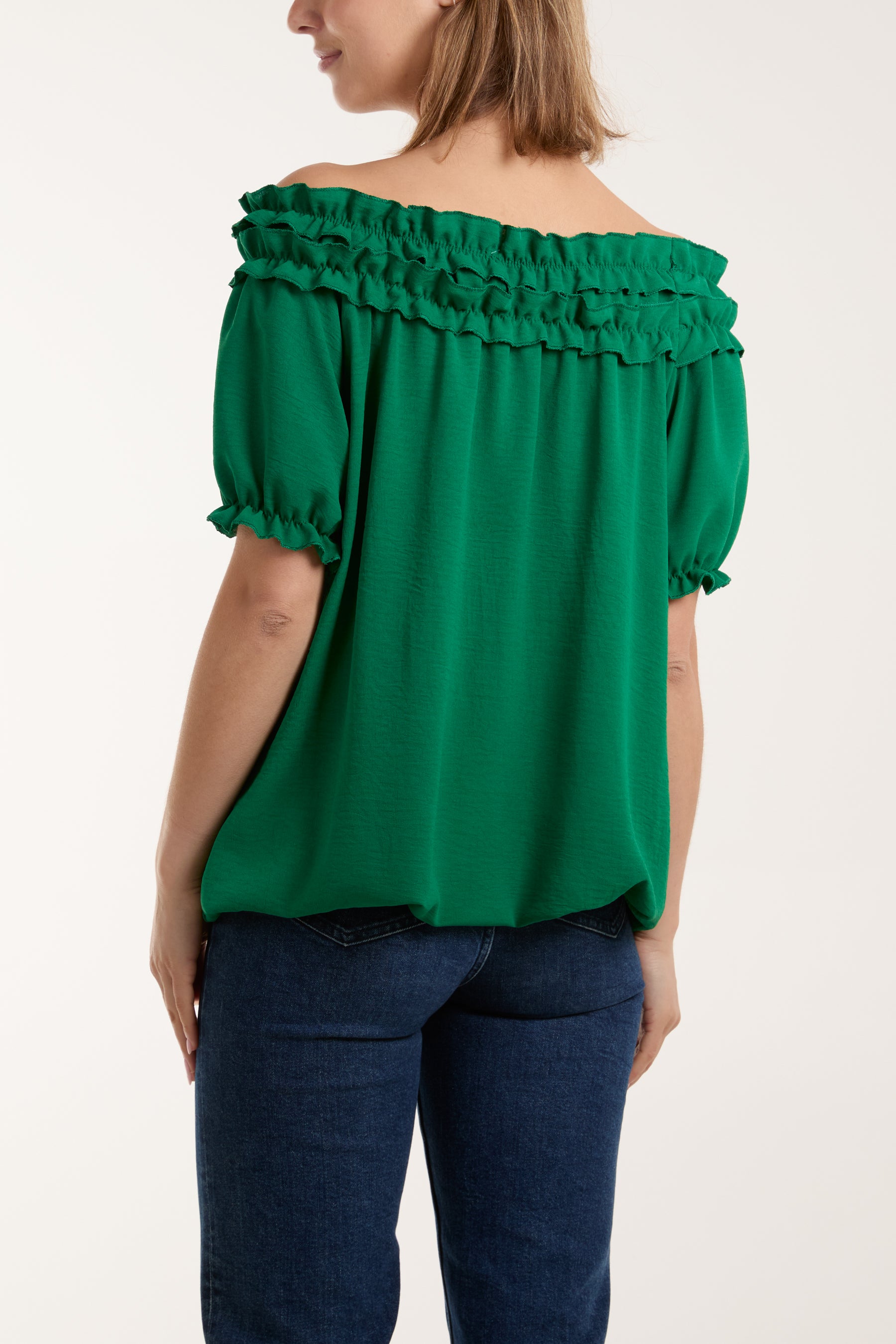 Ruffle Bardot Bubble Hem Top