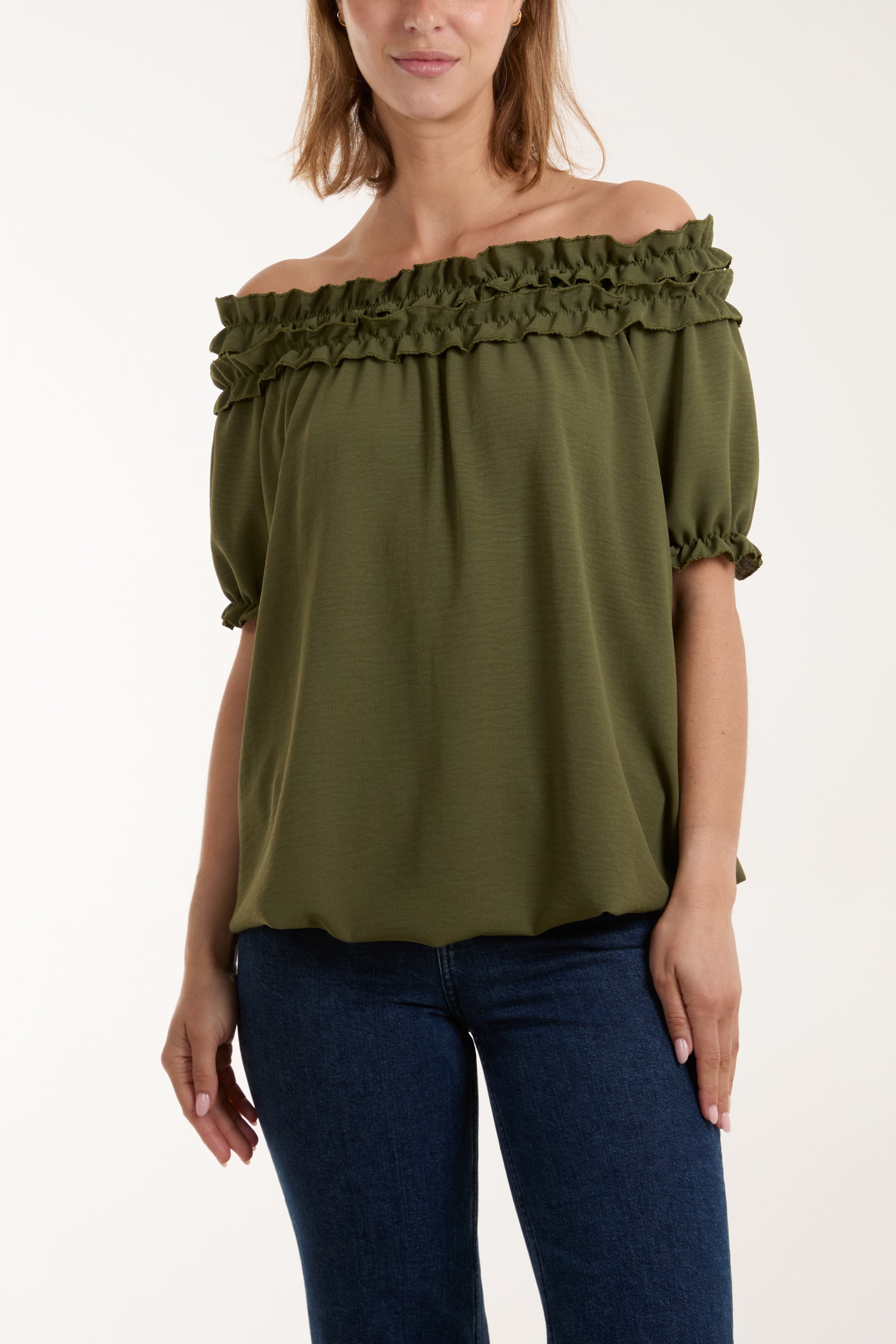 Ruffle Bardot Bubble Hem Top