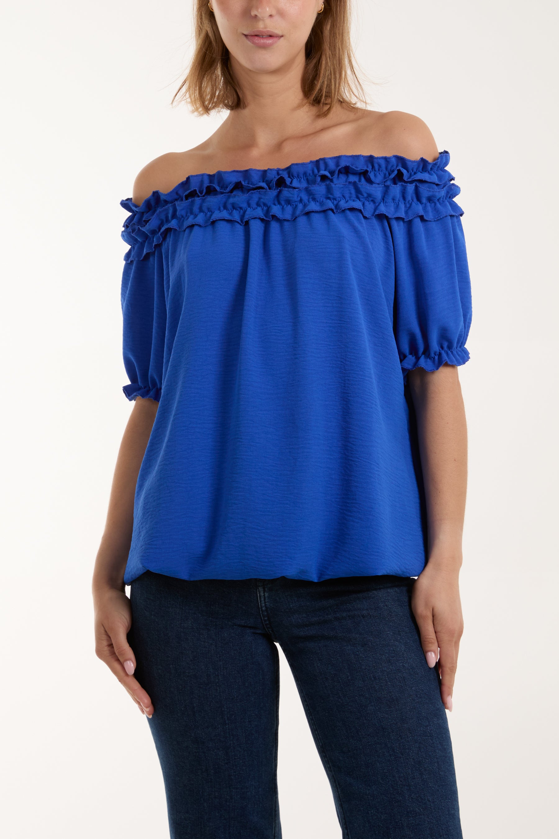 Ruffle Bardot Bubble Hem Top