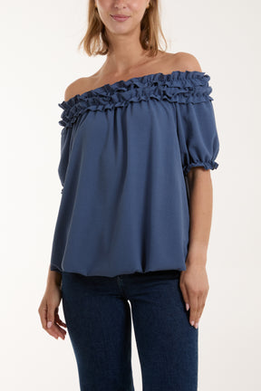 Ruffle Bardot Bubble Hem Top