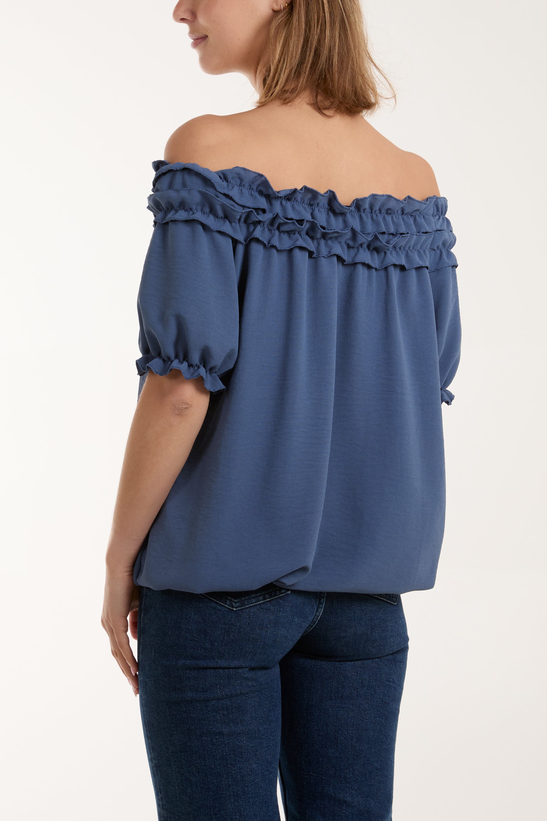 Ruffle Bardot Bubble Hem Top