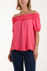 Ruffle Bardot Bubble Hem Top