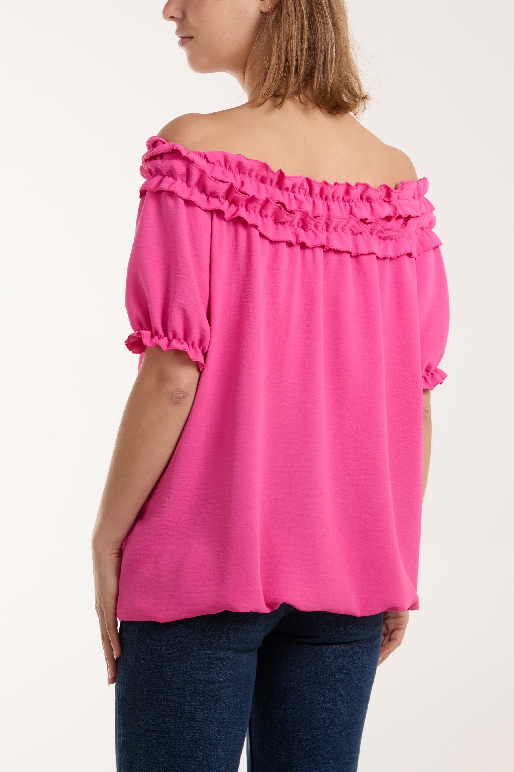 Ruffle Bardot Bubble Hem Top