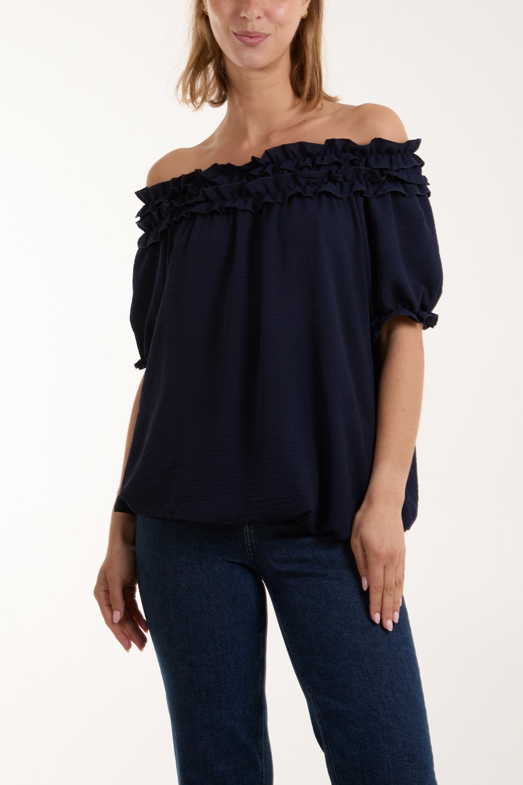 Ruffle Bardot Bubble Hem Top