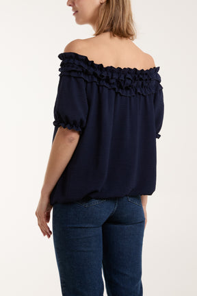 Ruffle Bardot Bubble Hem Top