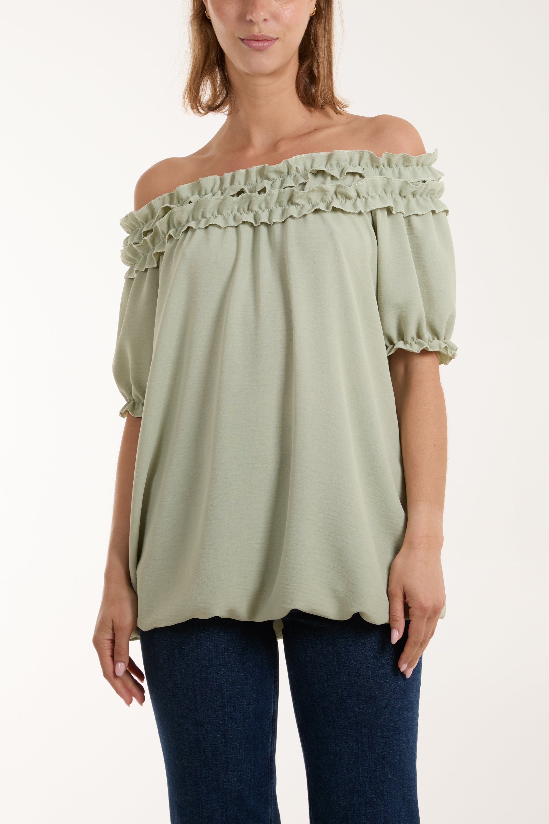 Ruffle Bardot Bubble Hem Top