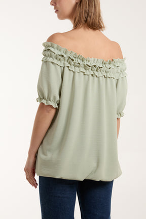 Ruffle Bardot Bubble Hem Top