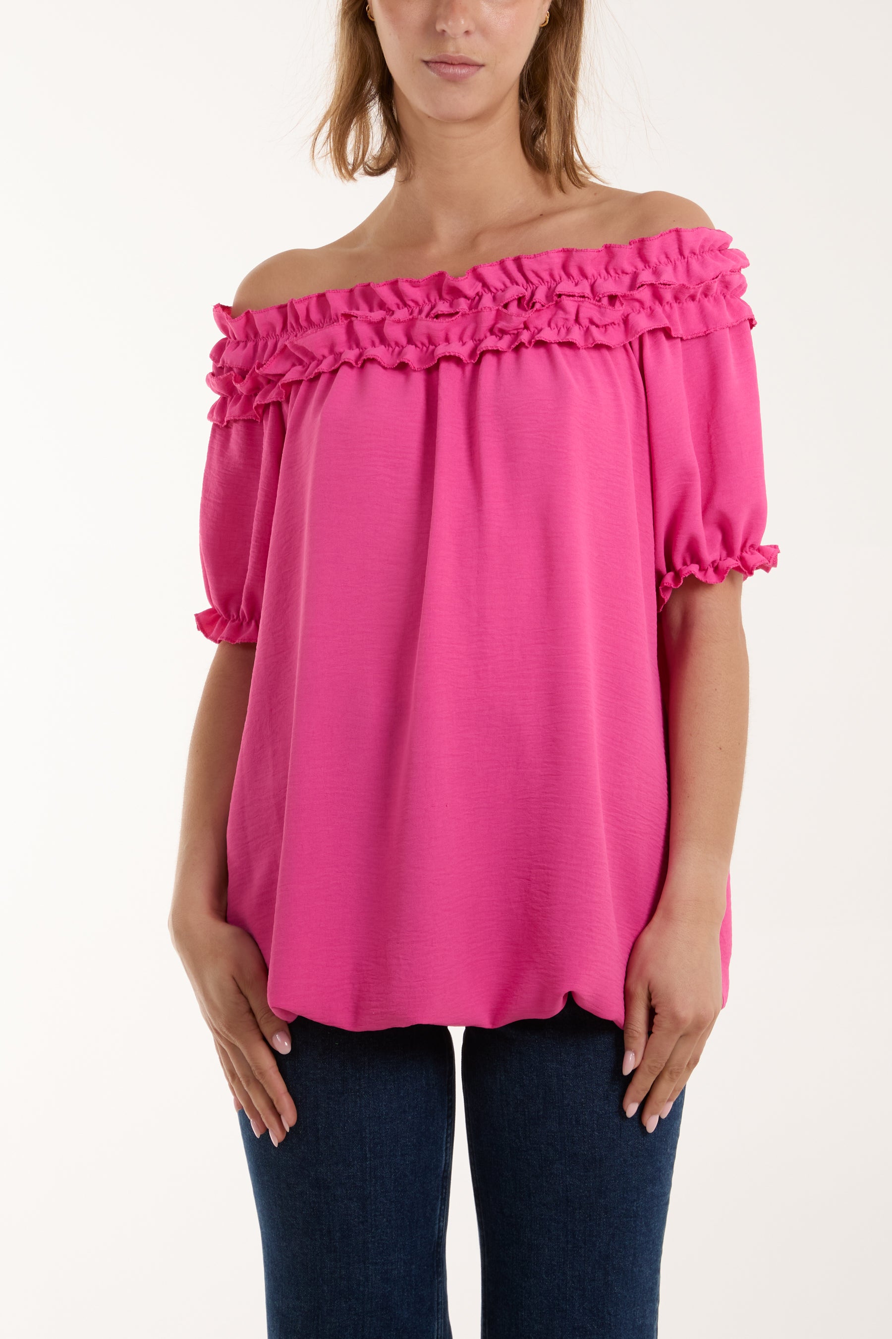 Ruffle Bardot Bubble Hem Top