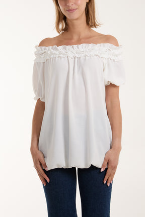 Ruffle Bardot Bubble Hem Top