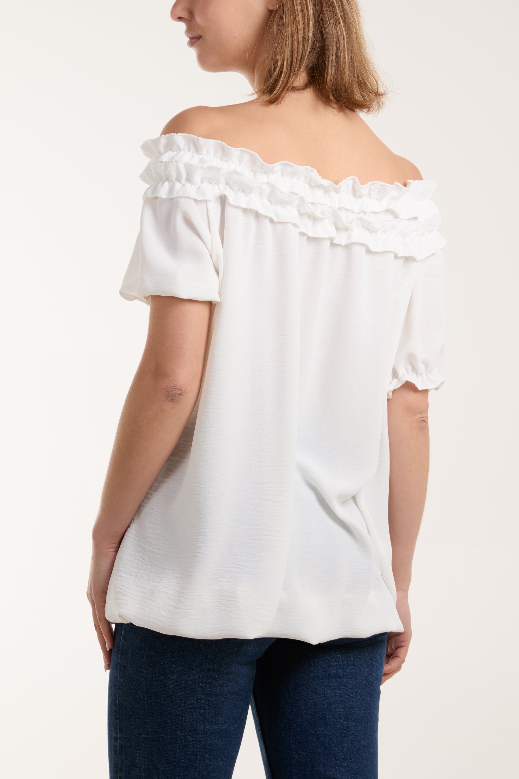 Ruffle Bardot Bubble Hem Top