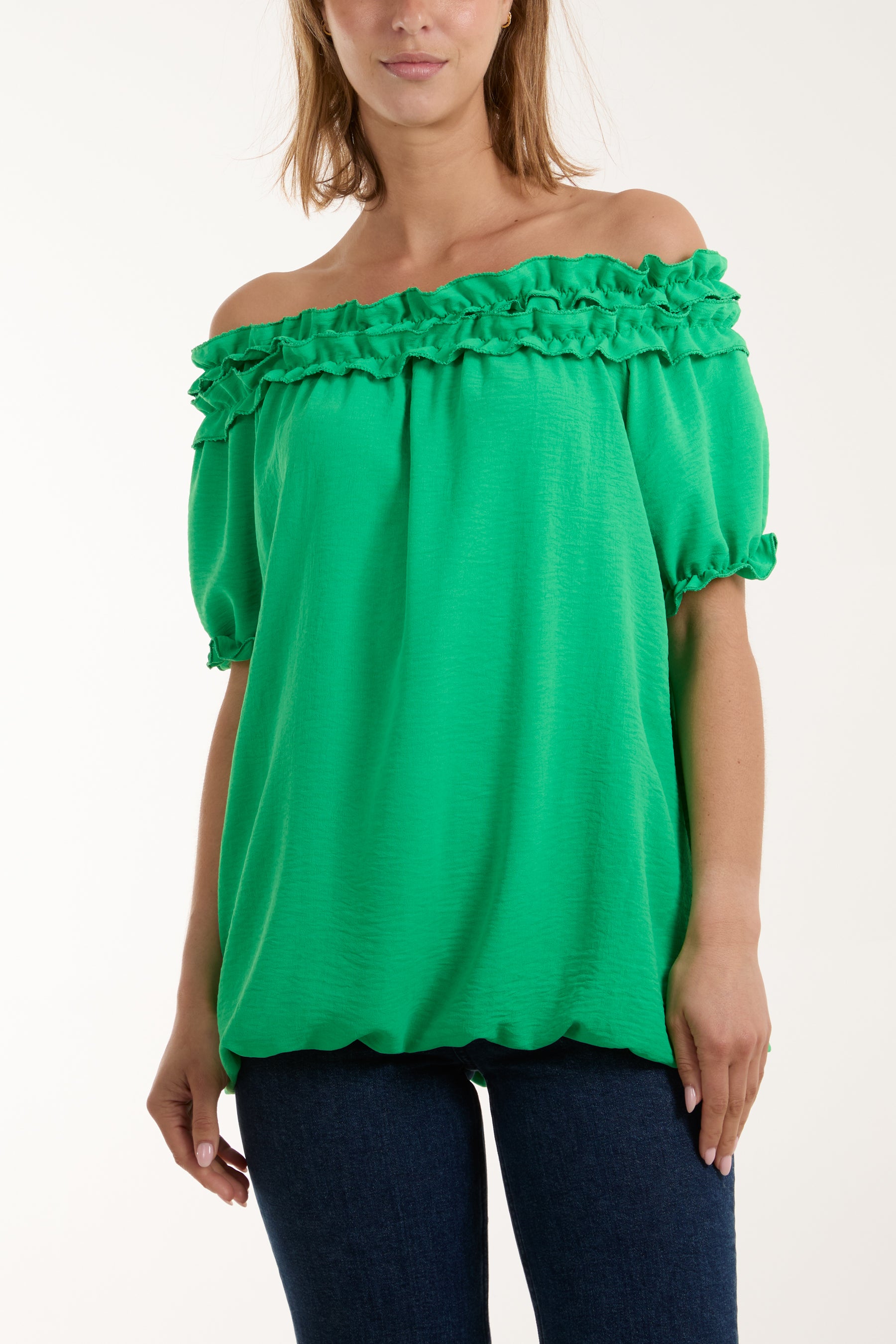 Ruffle Bardot Bubble Hem Top