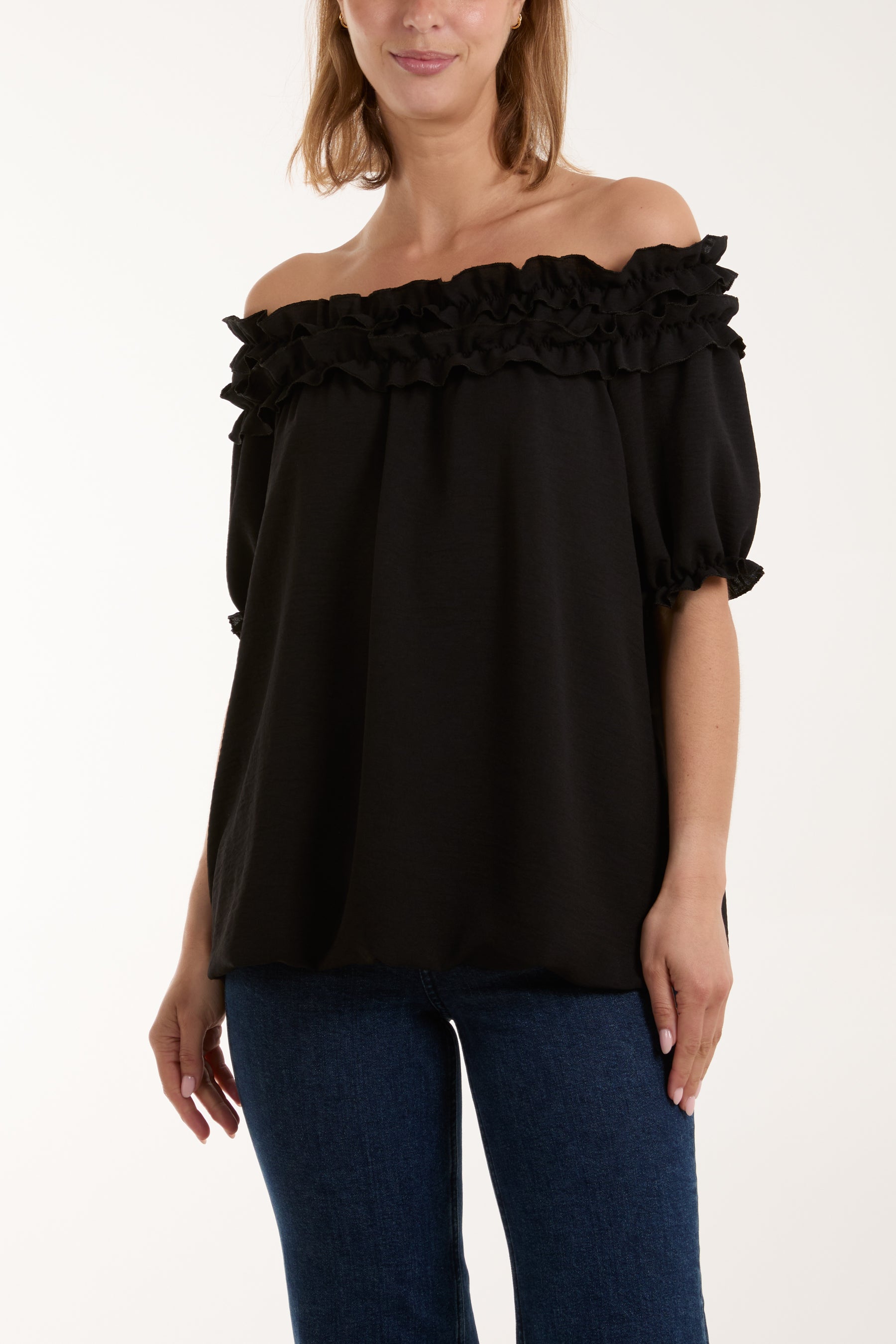 Ruffle Bardot Bubble Hem Top