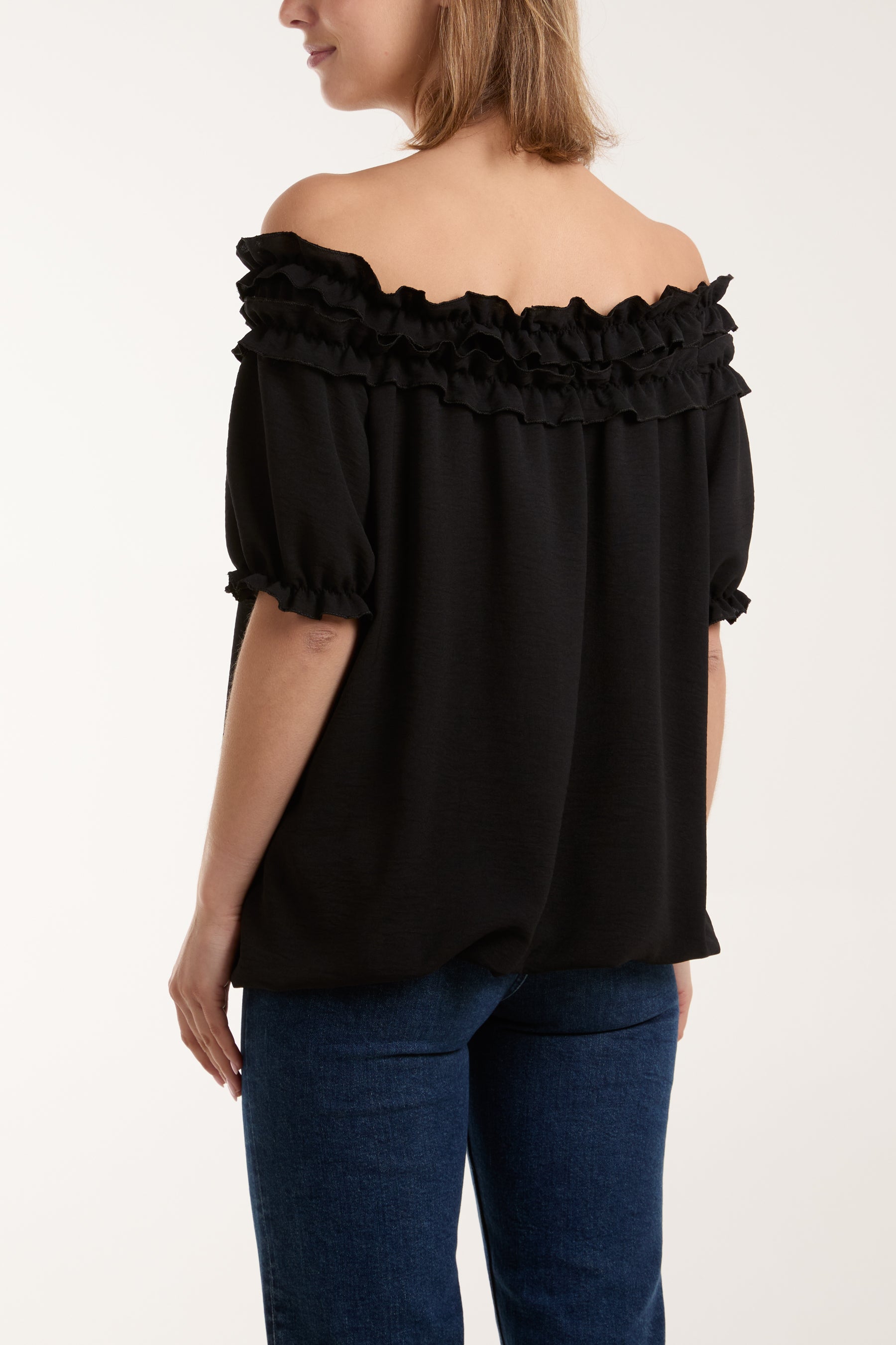 Ruffle Bardot Bubble Hem Top